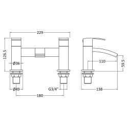 Vibe Bath Filler Tap Deck Mounted - Technical Drawing