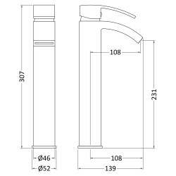 Vibe Tall Mono Basin Mixer Tap Single Handle Chrome - Technical Drawing