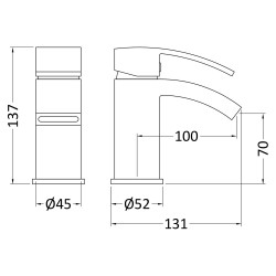 Vibe Mini Mono Basin Mixer Single Handle with Push Button Waste - Technical Drawing