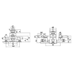 Chrome Topaz Thermostatic Triple Exposed Valve - Technical Drawing