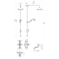 Chrome Topaz Triple Exposed Valve, Riser Kit and Spout - Technical Drawing