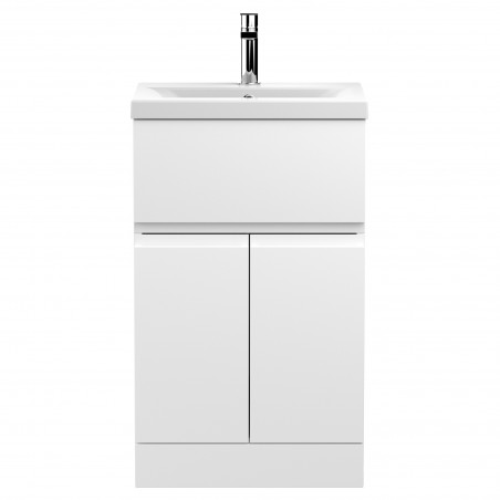 Urban 500mm Freestanding 2 Door & Drawer Vanity Unit & Mid-Edge Ceramic Basin - Satin White