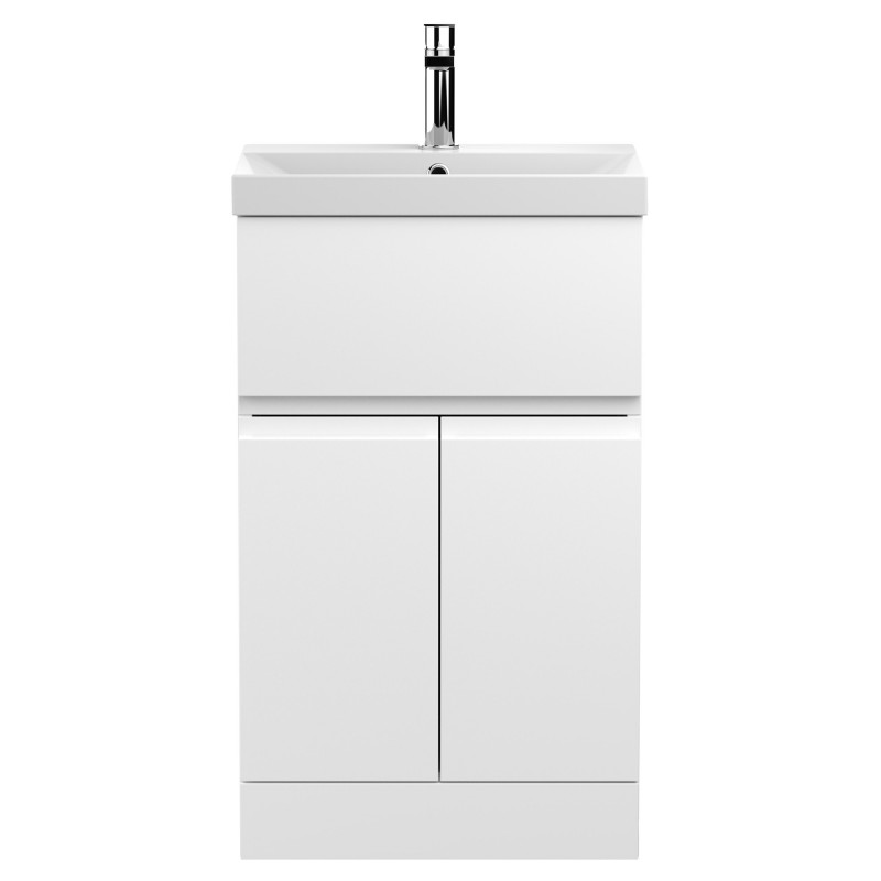 Urban 500mm Freestanding 2 Door & Drawer Vanity Unit & Thin-Edge Ceramic Basin - Satin White Urban 500mm Freestanding 2 Door & Drawer Vanity Unit & Thin-Edge Ceramic Basin - Satin White