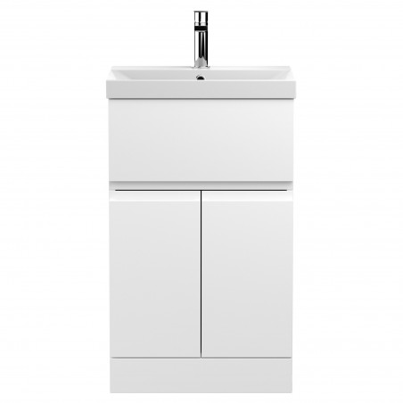 Urban 500mm Freestanding 2 Door & Drawer Vanity Unit & Thin-Edge Ceramic Basin - Satin White