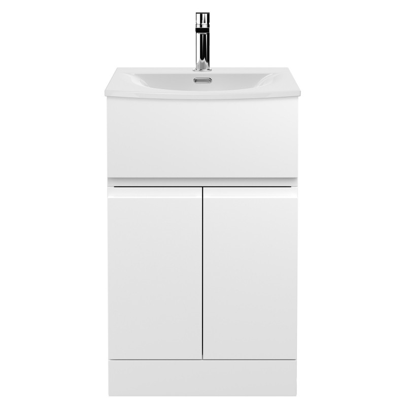 Urban 500mm Freestanding 2 Door & Drawer Vanity Unit & Curved Ceramic Basin - Satin White Urban 500mm Freestanding 2 Door & Drawer Vanity Unit & Curved Ceramic Basin - Satin White