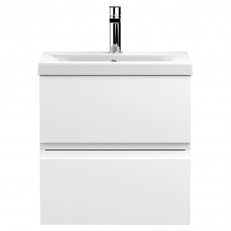 Urban 500mm Wall Hung 2 Drawer Vanity Unit & Mid-Edge Ceramic Basin - Satin White