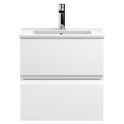 Urban 500mm Wall Hung 2 Drawer Vanity Unit & Minimalist Ceramic Basin - Satin White