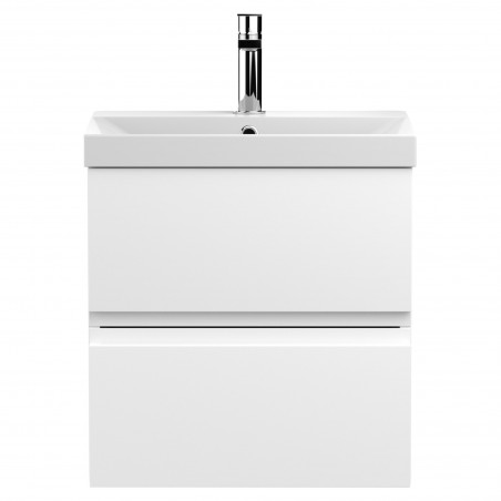 Urban 500mm Wall Hung 2 Drawer Vanity Unit & Thin-Edge Ceramic Basin - Satin White