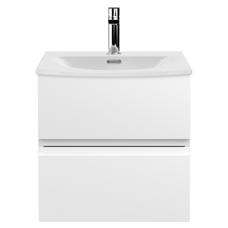 Urban 500mm Wall Hung 2 Drawer Vanity Unit & Curved Ceramic Basin - Satin White Urban 500mm Wall Hung 2 Drawer Vanity Unit & Curved Ceramic Basin - Satin White