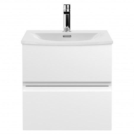 Urban 500mm Wall Hung 2 Drawer Vanity Unit & Curved Ceramic Basin - Satin White