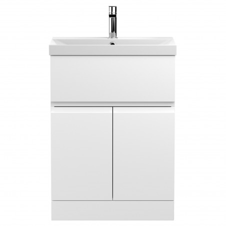 Urban 600mm Freestanding 2 Door & Drawer Vanity Unit & Thin-Edge Ceramic Basin - Satin White