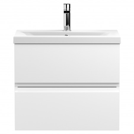 Urban 600mm Wall Hung 2 Drawer Vanity Unit & Mid-Edge Ceramic Basin - Satin White