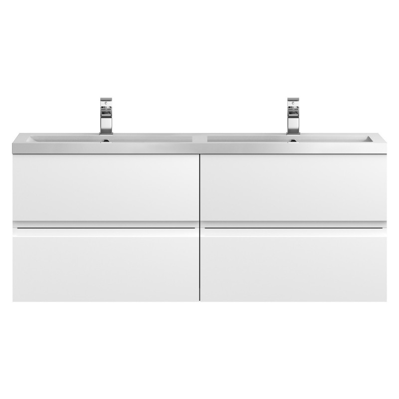 Urban 1200mm Wall Hung 4 Drawer Vanity & Double Polymarble Basin - Satin White