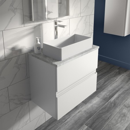 Urban 600mm Wall Hung 2 Drawer Vanity Unit & Bellato Grey Worktop - Satin White