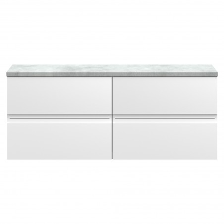 Urban 1200mm Wall Hung 4 Drawer Unit With Bellato Grey Laminate Worktop - Satin White