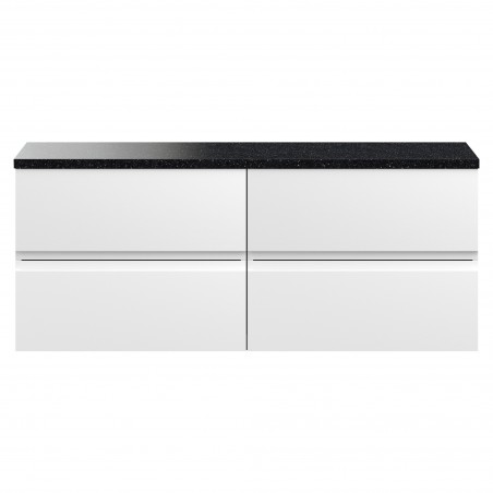 Urban 1200mm Wall Hung 4 Drawer Unit With Black Sparkle Laminate Worktop - Satin White