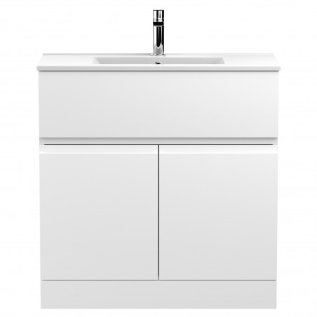 Urban 800mm Freestanding 2 Door Vanity Unit & Minimalist Ceramic Basin - Satin White