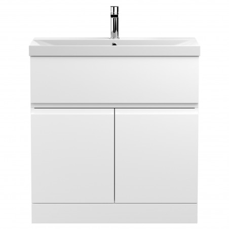 Urban 800mm Freestanding 2 Door Vanity Unit & Thin-Edge Ceramic Basin - Satin White