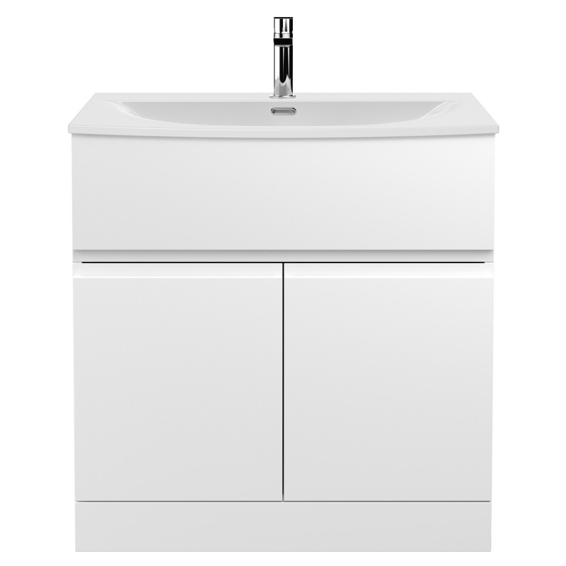 Urban 800mm Freestanding 2 Door Vanity Unit & Curved Ceramic Basin - Satin White Urban 800mm Freestanding 2 Door Vanity Unit & Curved Ceramic Basin - Satin White
