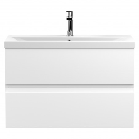 Urban 800mm Wall Hung 2 Drawer Vanity Unit & Mid-Edge Ceramic Basin - Satin White