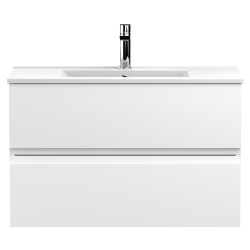 Urban 800mm Wall Hung 2 Drawer Vanity Unit & Minimalist Ceramic Basin - Satin White