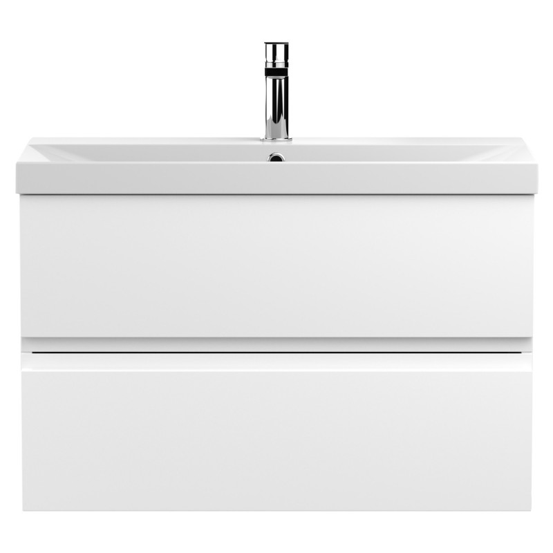 Urban 800mm Wall Hung 2 Drawer Vanity Unit & Thin-Edge Ceramic Basin - Satin White Urban 800mm Wall Hung 2 Drawer Vanity Unit & Thin-Edge Ceramic Basin - Satin White
