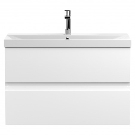 Urban 800mm Wall Hung 2 Drawer Vanity Unit & Thin-Edge Ceramic Basin - Satin White