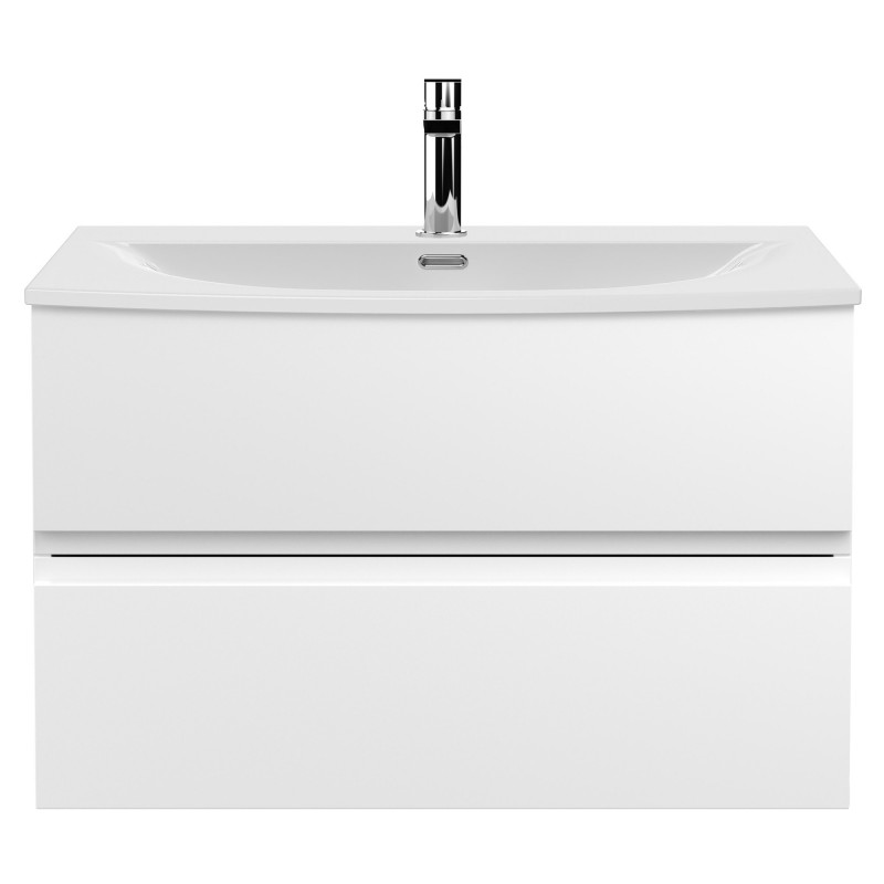 Urban 800mm Wall Hung 2 Drawer Vanity Unit & Curved Ceramic Basin - Satin White