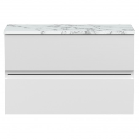 Urban 800mm Wall Hung 2 Drawer Unit With Carrera Marble Laminate Worktop - Satin White