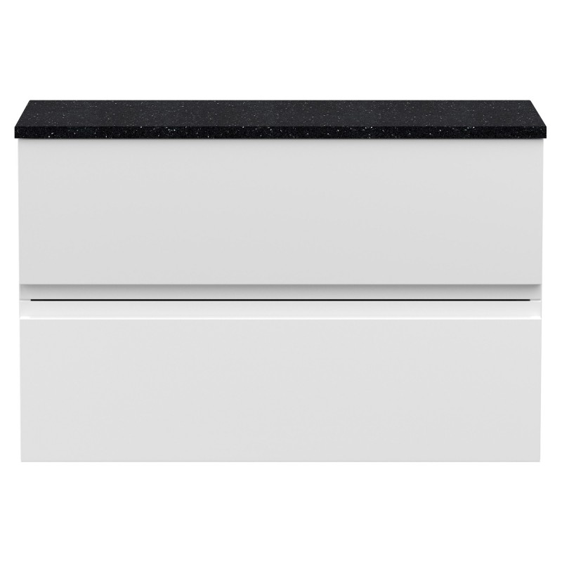 Urban 800mm Wall Hung 2 Drawer Vanity Unit & Sparkling Black Worktop - Satin White Urban 800mm Wall Hung 2 Drawer Vanity Unit & Sparkling Black Worktop - Satin White