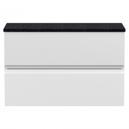 Urban 800mm Wall Hung 2 Drawer Vanity Unit & Sparkling Black Worktop - Satin White