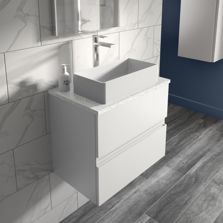 Urban 800mm Wall Hung 2 Drawer Vanity Unit & Sparkling White Worktop - Satin White