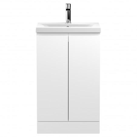 Urban 500mm Freestanding 2 Door Vanity Unit & Mid-Edge Ceramic Basin - Satin White