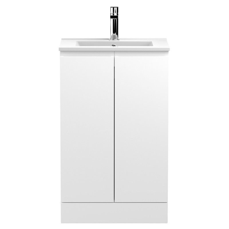 Urban 500mm Freestanding 2 Door Vanity Unit & Minimalist Ceramic Basin - Satin White Urban 500mm Freestanding 2 Door Vanity Unit & Minimalist Ceramic Basin - Satin White