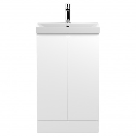 Urban 500mm Freestanding 2 Door Vanity Unit & Thin-Edge Ceramic Basin - Satin White