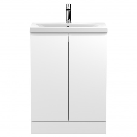 Urban 600mm Freestanding 2 Door Vanity Unit & Mid-Edge Ceramic Basin - Satin White