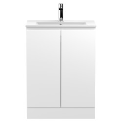 Urban 600mm Freestanding 2 Door Vanity Unit & Minimalist Ceramic Basin - Satin White