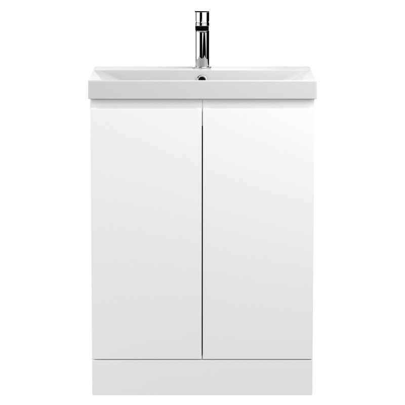 Urban 600mm Freestanding 2 Door Vanity Unit & Thin-Edge Ceramic Basin - Satin White
