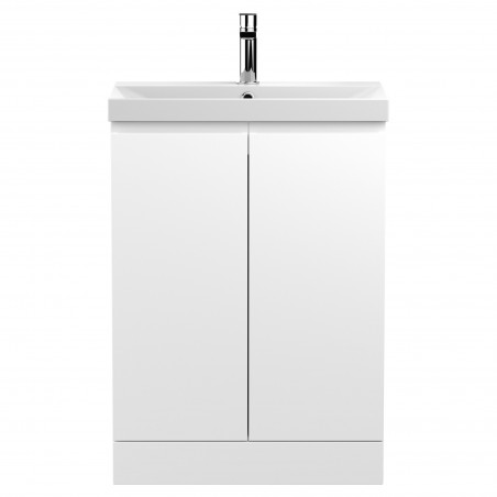 Urban 600mm Freestanding 2 Door Vanity Unit & Thin-Edge Ceramic Basin - Satin White