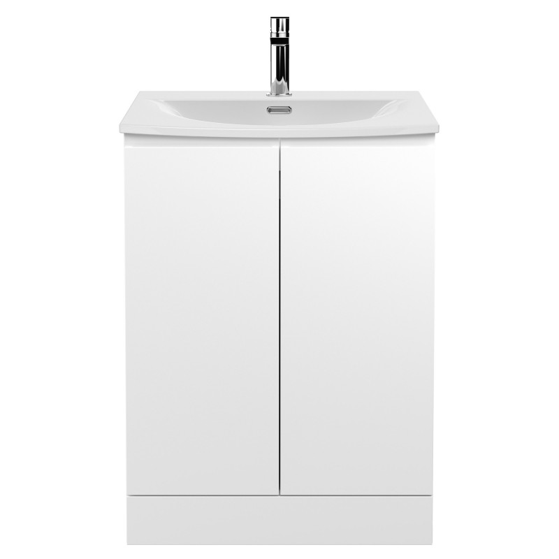 Urban 600mm Freestanding 2 Door Vanity Unit & Curved Ceramic Basin - Satin White Urban 600mm Freestanding 2 Door Vanity Unit & Curved Ceramic Basin - Satin White