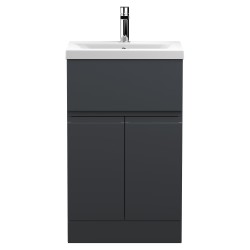 Urban 500mm Freestanding 2-Door 1-Drawer Vanity Unit with Mid-Edge Ceramic Basin - Soft Black