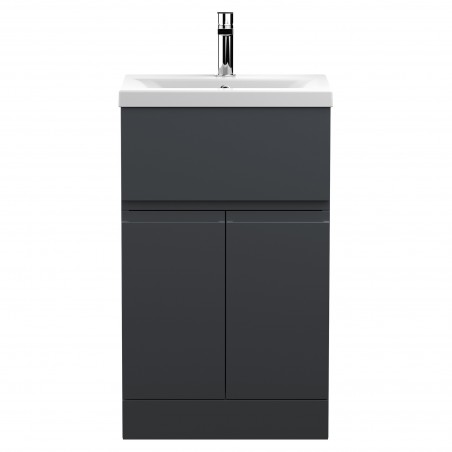 Urban 500mm Freestanding 2-Door 1-Drawer Vanity Unit with Mid-Edge Ceramic Basin - Soft Black