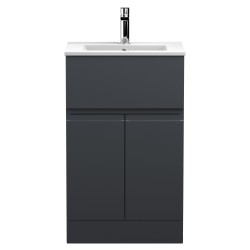 Urban 500mm Freestanding 2-Door 1-Drawer Vanity Unit with Minimalist Ceramic Basin - Soft Black