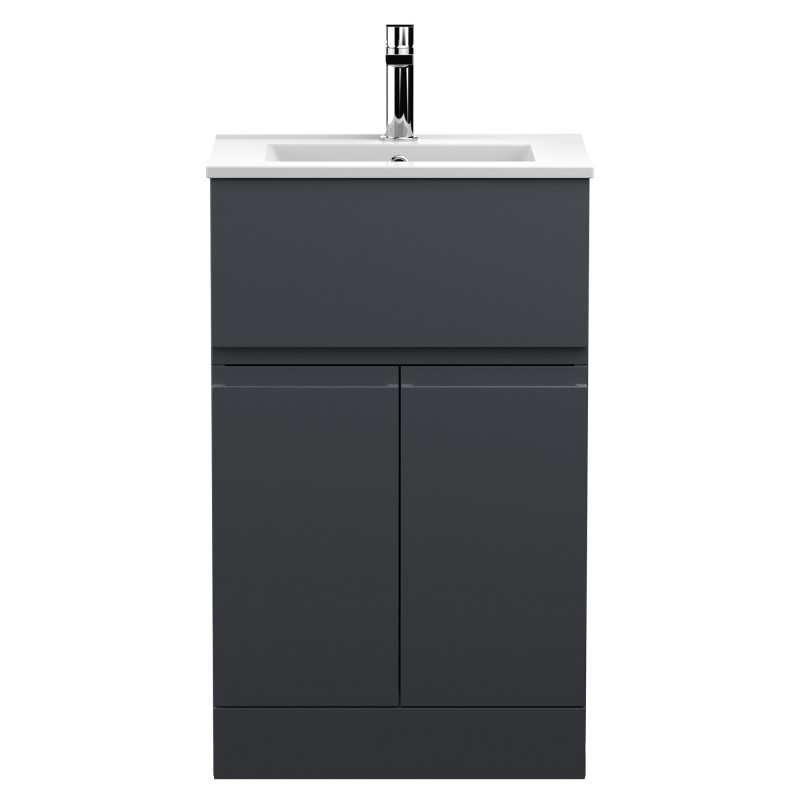 Urban 500mm Freestanding 2-Door 1-Drawer Vanity Unit with Minimalist Ceramic Basin - Soft Black Urban 500mm Freestanding 2-Door 1-Drawer Vanity Unit with Minimalist Ceramic Basin - Soft Black