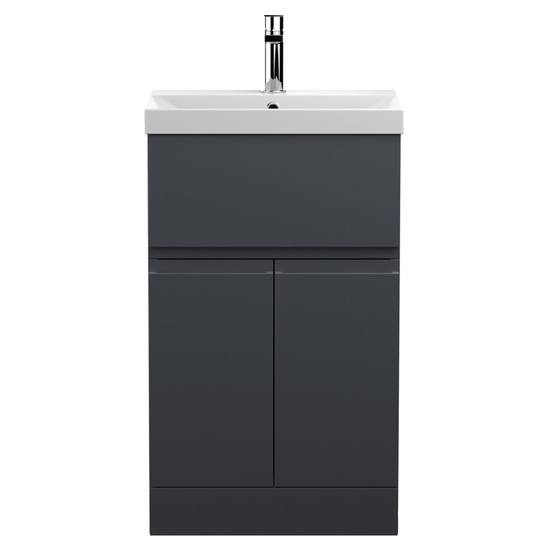 Urban 500mm Freestanding 2-Door 1-Drawer Vanity Unit with Thin-Edge Ceramic Basin - Soft Black Urban 500mm Freestanding 2-Door 1-Drawer Vanity Unit with Thin-Edge Ceramic Basin - Soft Black