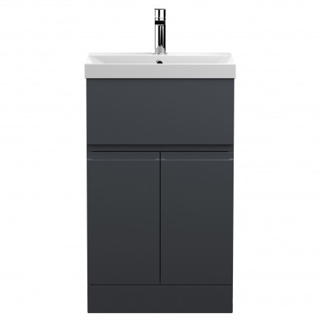 Urban 500mm Freestanding 2-Door 1-Drawer Vanity Unit with Thin-Edge Ceramic Basin - Soft Black