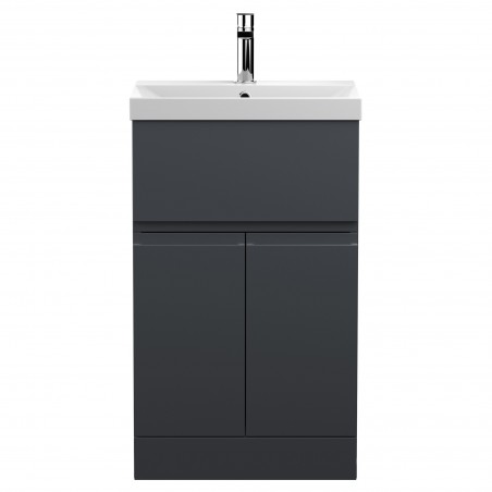 Urban 500mm Freestanding 2-Door 1-Drawer Vanity Unit with Thin-Edge Ceramic Basin - Soft Black