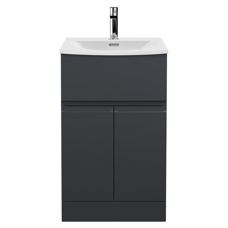 Urban 500mm Freestanding 2-Door 1-Drawer Vanity Unit with Curved Ceramic Basin - Soft Black Urban 500mm Freestanding 2-Door 1-Drawer Vanity Unit with Curved Ceramic Basin - Soft Black