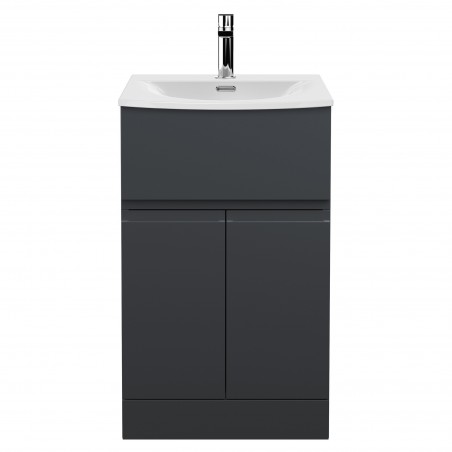 Urban 500mm Freestanding 2-Door 1-Drawer Vanity Unit with Curved Ceramic Basin - Soft Black