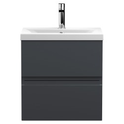 Urban 500mm Wall Hung 2-Drawer Vanity Unit with Mid-Edge Ceramic Basin - Soft Black